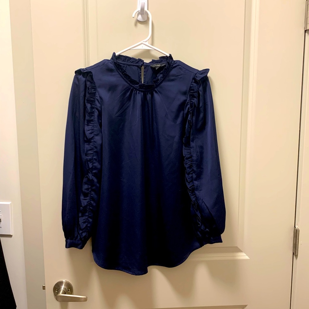 J.Crew Ruffle-sleeve top in satin crepe